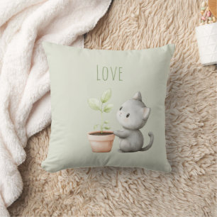 Cojín Decorativo Gato de jardín con amor por las plantas