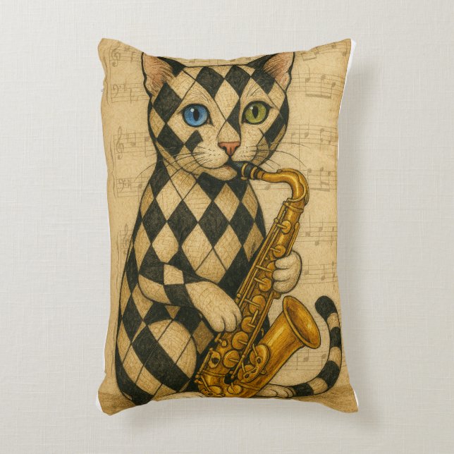 Cojín Decorativo Gato de Jazz (Frente (Vertical))