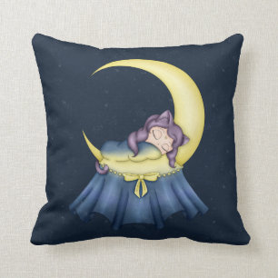 Cojín Decorativo Gato de la nana de Luna que duerme en la luna