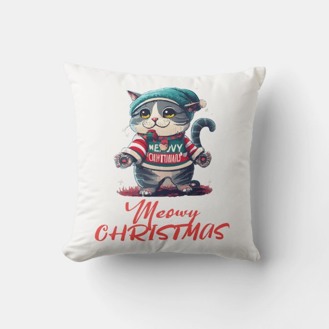Cojín Decorativo Gato de Navidad  (Anverso)