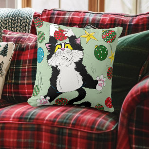Cojín Decorativo Gato de Navidades blancos tuxedo