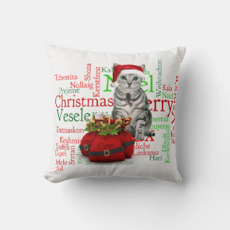 Cojín Decorativo Gato de Navidades de la tabla gris monogramo