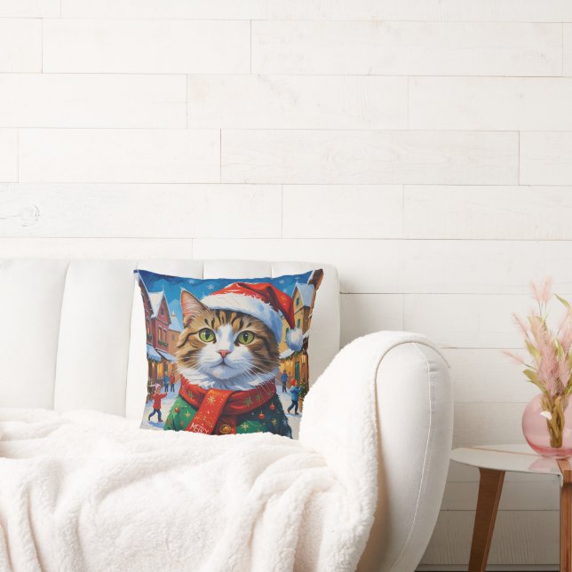Cojín Decorativo Gato de Navidades festivos en Santa Hat (Sofá)