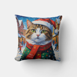 Cojín Decorativo Gato de Navidades festivos en Santa Hat
