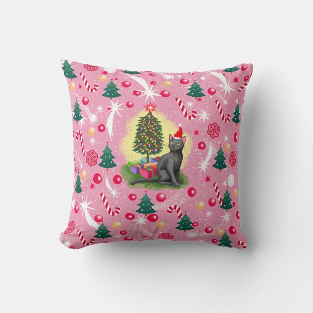Cojín Decorativo Gato de Navidades rosados (Anverso)