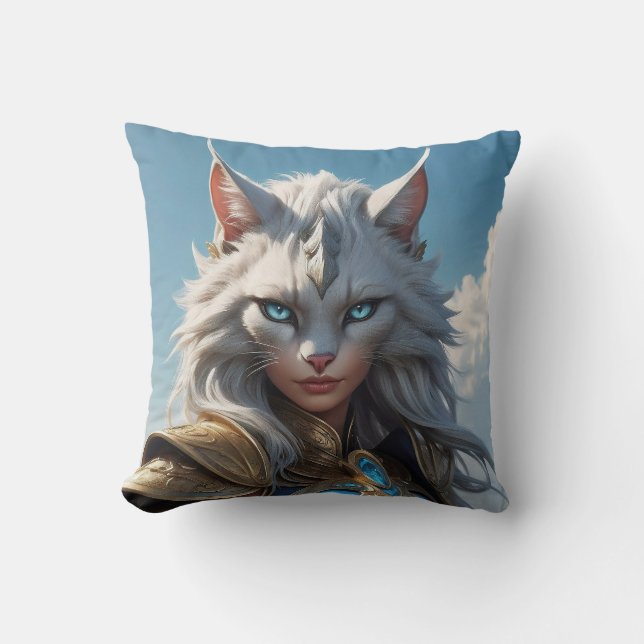 Cojín Decorativo Gato de ojos azules malvados (Anverso)