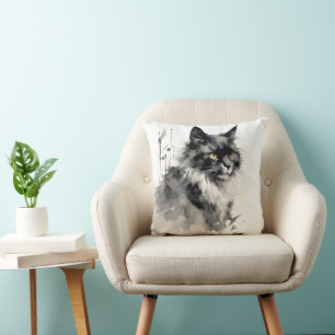 Cojín Decorativo Gato de pintura de tinta natural