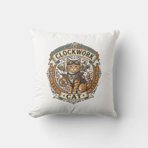 Cojín Decorativo Gato de relojería Gato Steampunk Arte vectorial vi