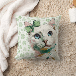 Cojín Decorativo Gato de Shamrock con ojos azules