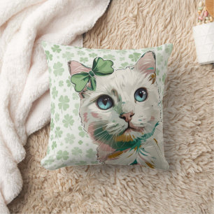 Cojín Decorativo Gato de Shamrock con ojos azules