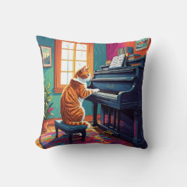 Cojín Decorativo Gato de Tabby jugando al piano