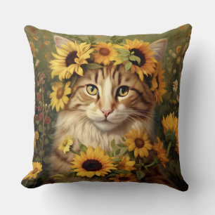 Cojín Decorativo GATO DE TABBY naranja Y BLANCO CON FLORES DE BONIT