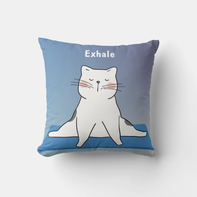 Cojín decorativo Gato de Yoga, 16" x 16", Exhale (Anverso)