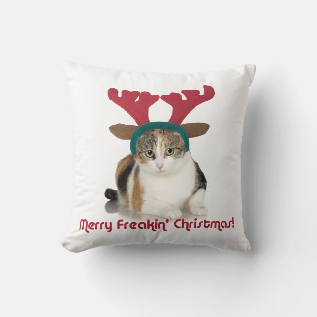Cojín Decorativo Gato del gatito y Felices Navidad de Freakin de