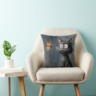 Cojín Decorativo Gato Desgreñado Mirando a una Mariposa