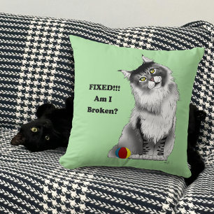 Cojín Decorativo Gato divertido y esponjoso Maine Coon humor verde