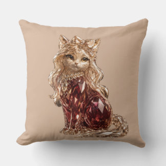 Cojín Decorativo Gato Dorado Rosa Cristal Brillante Lindo