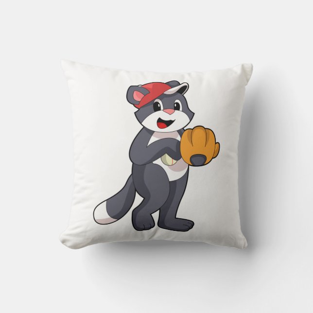 Cojín Decorativo Gato en béisbol con guante de béisbol.PNG (Anverso)