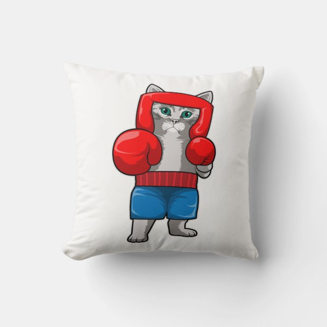 Cojín Decorativo Gato en boxeo con guantes de boxeo (Anverso)