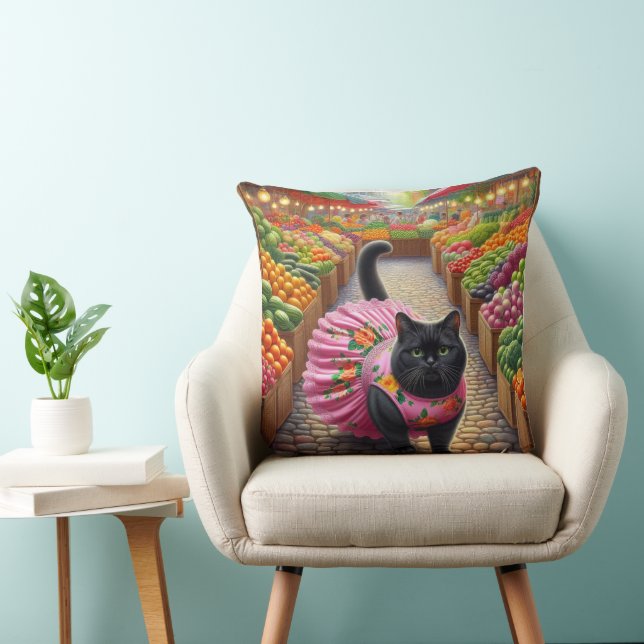 Cojín Decorativo Gato en el mercado de frutas  (Silla)