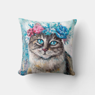 Cojín Decorativo Gato en flor ordeñaba pintura al óleo sobre lienzo