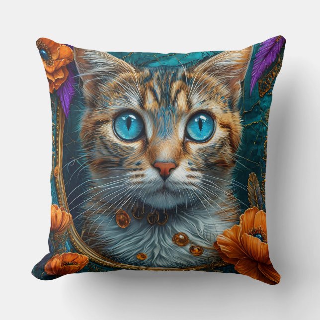Cojín Decorativo Gato en flores (Anverso)