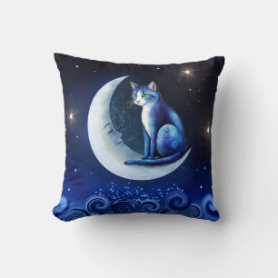 Cojín Decorativo Gato en la luna creciente azul gato 773