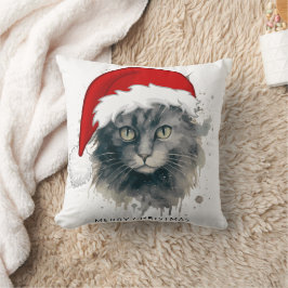Cojín Decorativo Gato En Santa Hat Feliz Navidad