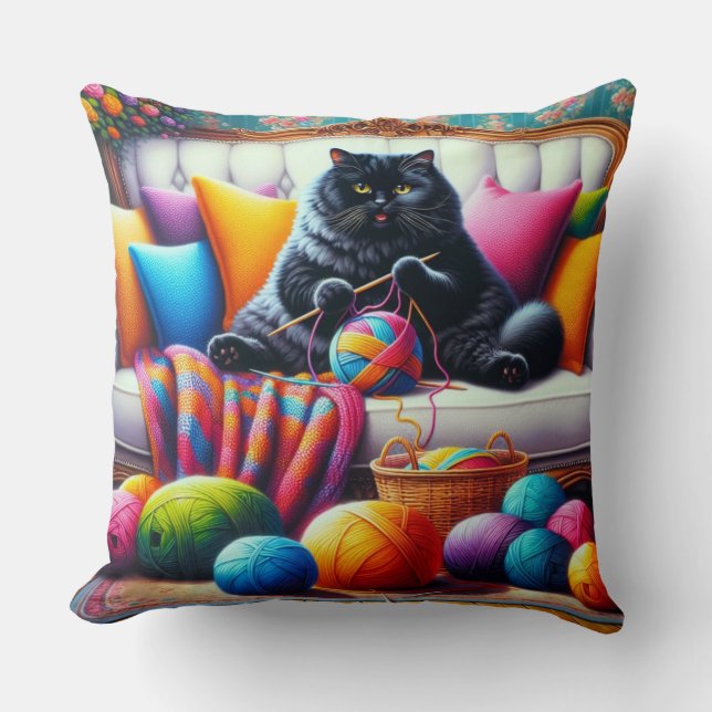 Cojín Decorativo Gato en sofá con cosas dulces (Anverso)