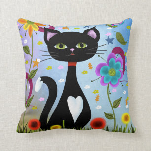 Cojín Decorativo Gato En Un Jardín Arte Abstracto
