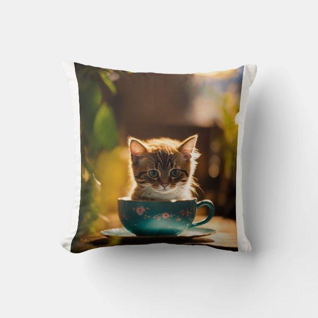 Cojín Decorativo Gato en una imagen de té (Anverso)