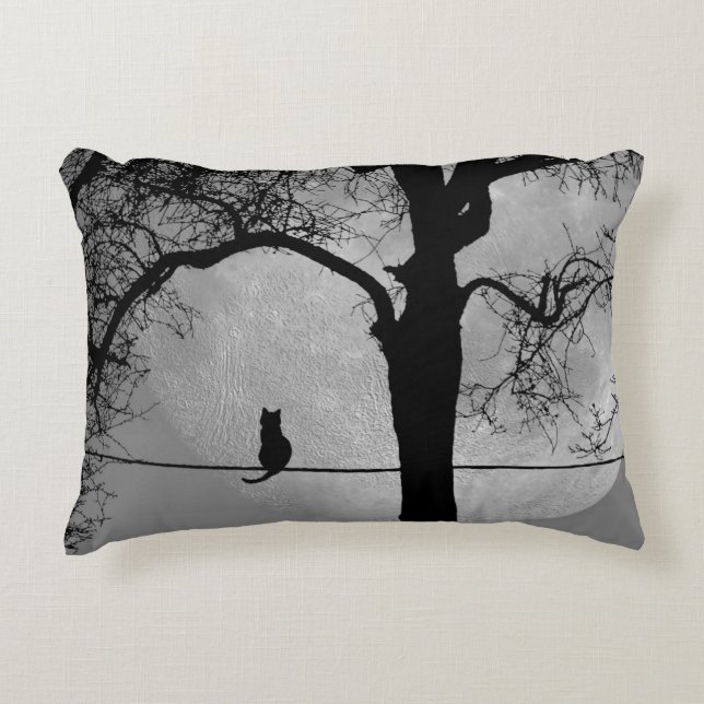 Cojín Decorativo Gato en una luna llena de cable (Anverso)
