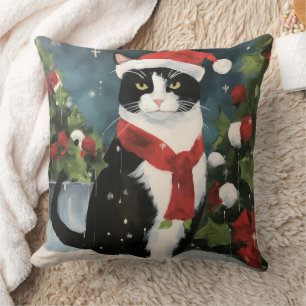 Cojín Decorativo Gato Esmoquin en Navidad de Nieve