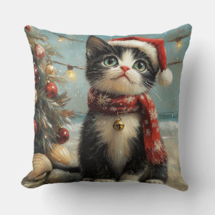 Cojín Decorativo Gato esmoquin Navidad Vintage Playa