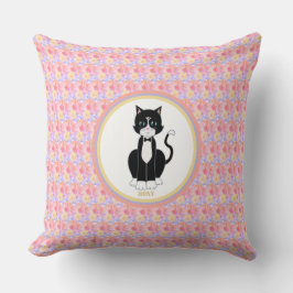 Cojín Decorativo Gato esmoquin sobre fondo de flores