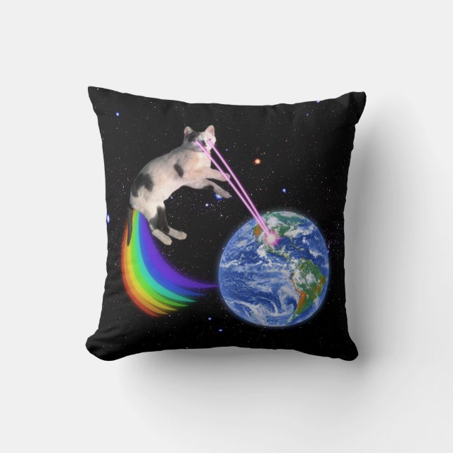 Cojín Decorativo Gato espacial arcoíris láser (Anverso)