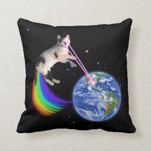 Cojín Decorativo Gato espacial arcoíris láser