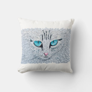 Cojín Decorativo Gato Esponjoso de Ojos Azules