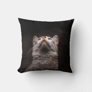 Cojín Decorativo Gato Esponjoso y Adorable Mirando Hacia Arriba – D