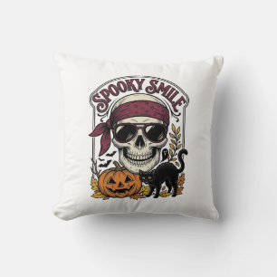 Cojín Decorativo Gato Esqueleto de Halloween Gráfico de Calabaza Vi