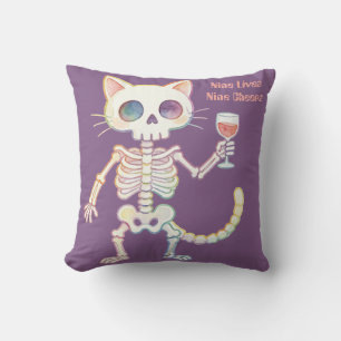 Cojín Decorativo Gato Esqueleto de Halloween Nueve Vidas Nueve Acla