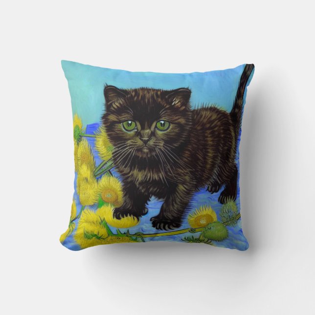 Cojín Decorativo Gato estilo Van Gogh con girasoles (Anverso)