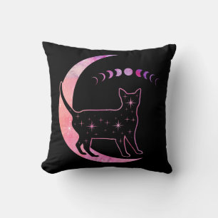Cojín Decorativo Gato Estrella Rosa En La Luna Con Fases