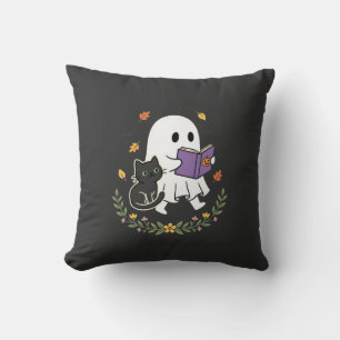 Cojín Decorativo Gato Fantasma de Halloween Leyendo Libro Diseño Fl