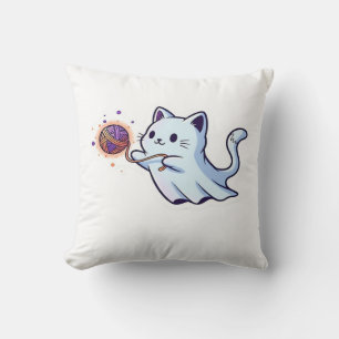 Cojín Decorativo Gato fantasma lindo Gatito de Halloween espeluznan
