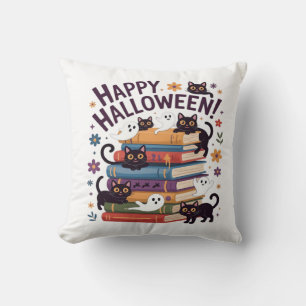 Cojín Decorativo Gato Fantasma Regalos Amante de Leer Libros Hallow