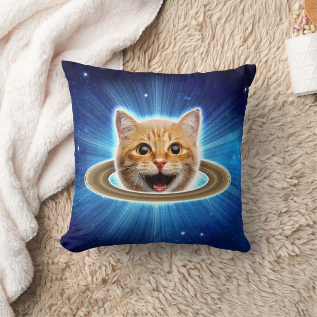 Cojín Decorativo Gato feliz en el espacio. (Manta)