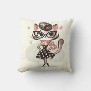 Cojín Decorativo Gato Femenino Retro Vintage Con Gafas De Ojo De Ga