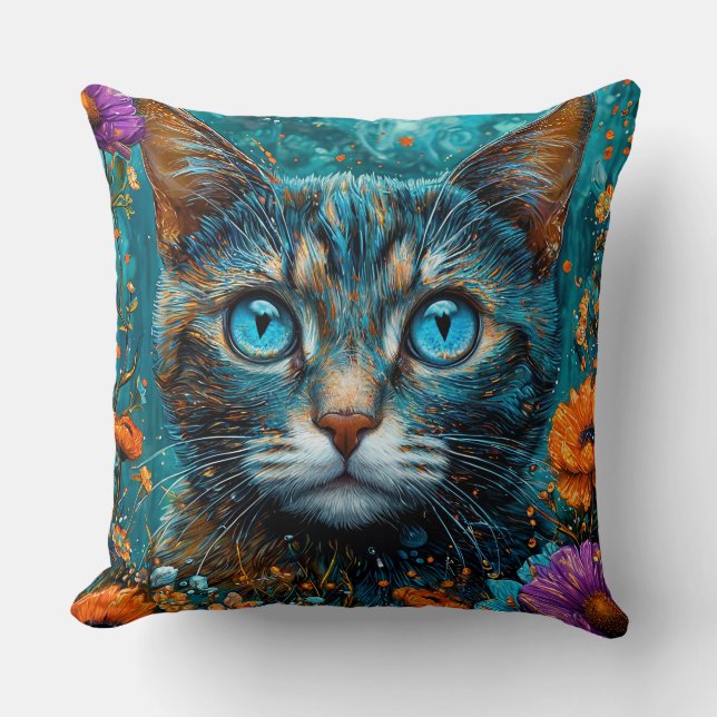 Cojín Decorativo Gato Floral Adorable (Anverso)