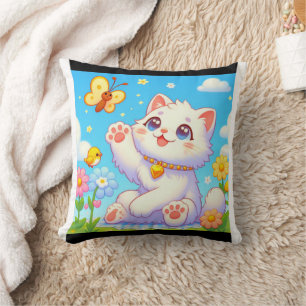 Cojín Decorativo Gato fluido jugando con mariposa